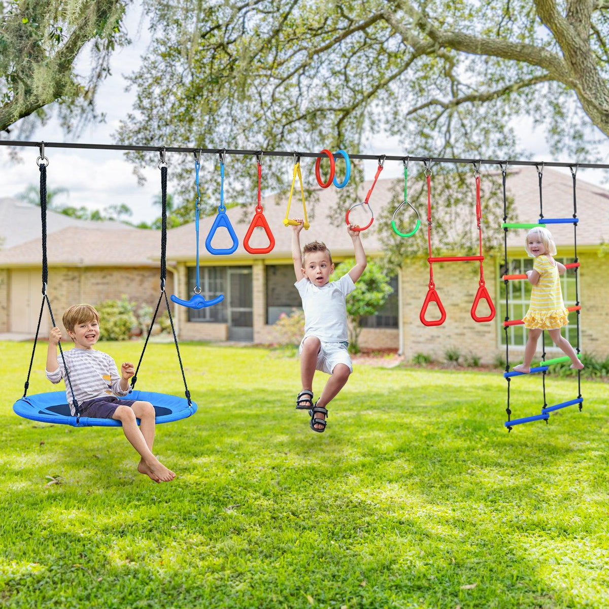 65FT Kids Ninja Obstacle Kit with Blue Swing for Backyard – Autojoy