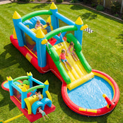 Hapfan Inflatable Obstacle Course Water Bounce House with Water Slide Crawl Tunnels Pool Ball Pit