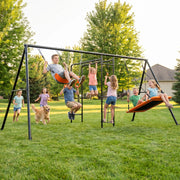 5 In 1 Metal Playground Sets for Backyard with Belt Swing, Platform Swing,Monkey Bar,Climbing Net