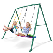 Trekassy 440lbs 2 Seat Swing Sets for Backyard, 1 Saucer Swing and 1 Belt Swing with Heavy Duty Outdoor A-Frame Metal Swing Stand