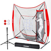 7×7 ft Baseball and Softball Practice Net Set + Hitting Batting Tee +Strick Zone - Autojoy