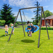 440lbs Metal A-Frame Swing Set with Blue Saucer Swing Seat