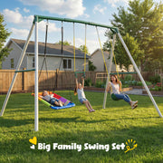 9.5' Tall Swing Sets for Backyard with Platform Swing, Heavy Duty Metal Swingset Outdoor for Kids with Trapeze Bar