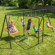 700LBS 5 In 1 Metal Playground Sets for Backyard with Belt Swing, Platform Swing,Monkey Bar,Climbing Net
