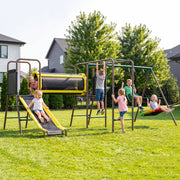 660lbs Swing Set with Slide,Crawl Tunnel and Monkey Bars for Backyard,6 in 1 Metal Swingset Outdoor for Kids Aged 3-12