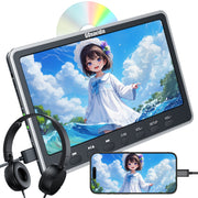 12" Suction Type Car Headrest Monitors DVD Player with Ultra-thin IPS Screen, HDMI Input, Wired Foldable Headsets