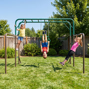 3-in-1 Outdoor Playset with Monkey Bars, Gymnastics Bars & Trapeze Swing for Kids
