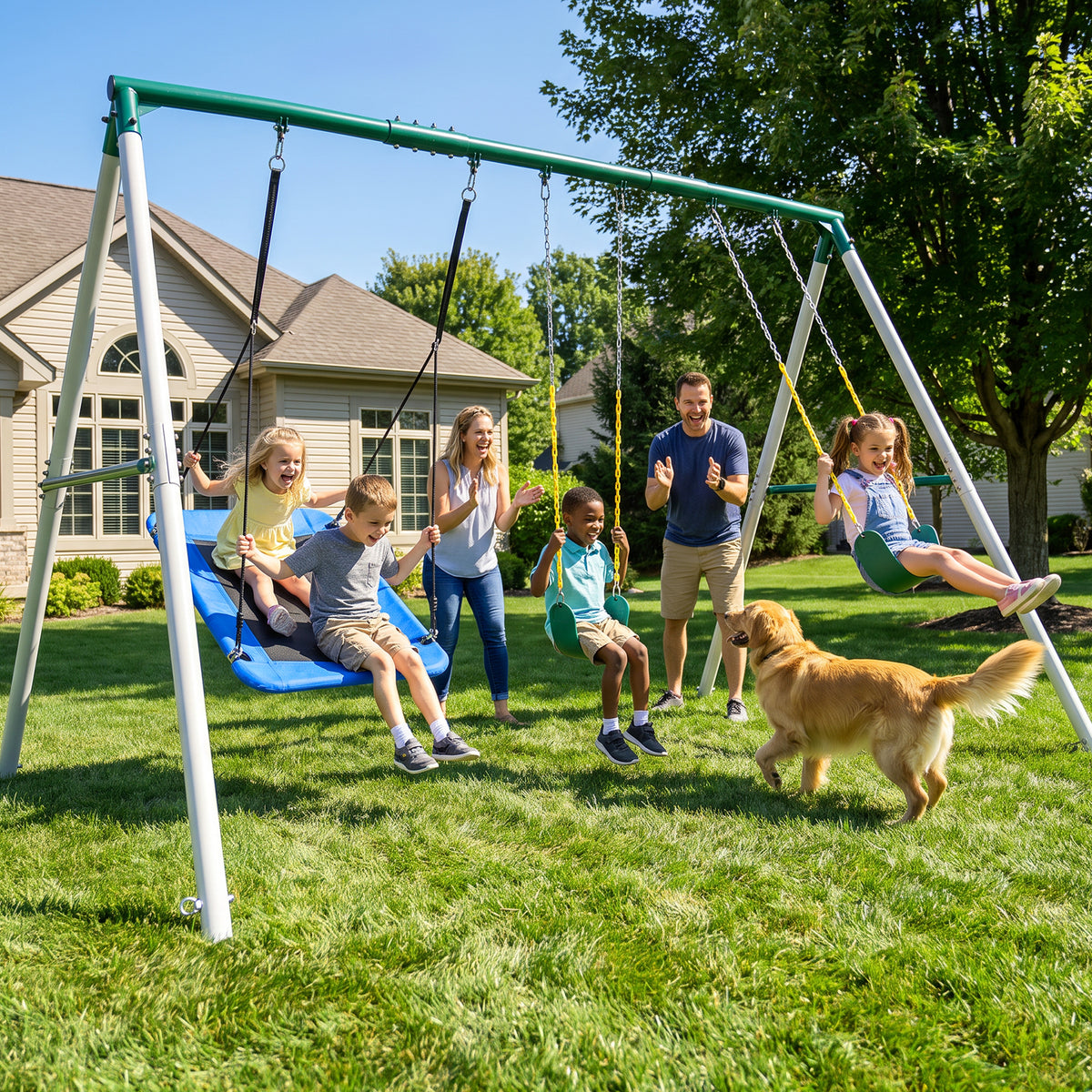 660lbs Large Metal Frame Outdoor Family Swing Set for Kids and