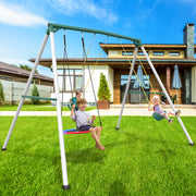 9.5' Heavy Duty Tall Swing Sets for Backyard for Kids and Adults with Saucer Swing, 2 Belt Swings