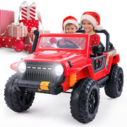 【Best Christmas Gift】MCBOB 12V Battery Powered Electric Ride On Car with Parental Remote Control and 2 Leather Seater（Christmas Red）