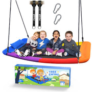 800 lbs 60 Inch Skycurve Platform Tree Swing for Kids and Adults with Pillow, Outdoor Swing for Kids, Textilene Fabric, 9.8 FT Hanging Straps (Colorful)
