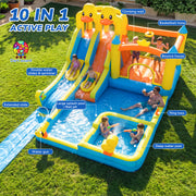 Hapfan 10-in-1 Inflatable Water Park Bounce House with Double Water Slide, Splash Pool & Blower for Kids Backyard