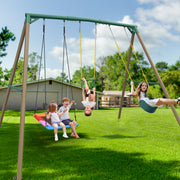 9.5' Tall Heavy-Duty Powder Coated Outdoor Metal Swing Set with 2 Swings and Trapeze