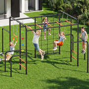 6-in-1 Backyard Jungle Gym with Metal Monkey Bars & Swing Set for Kids