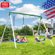 AB0402C - 660lbs 7.3FT Tall Large Metal Outdoor Swing Set for Big Kids with 3 Swing Seats