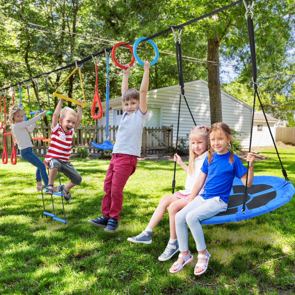 ブレイカーアウトキッズ140 65FT Kids Ninja Obstacle Kit with Blue Swing for Backyard – Autojoy