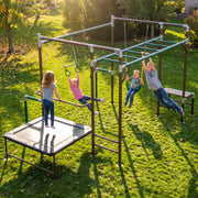 6-in-1 Outdoor Jungle Gym with Trampoline & Monkey Bars – Backyard Playground Swing Set for Kids