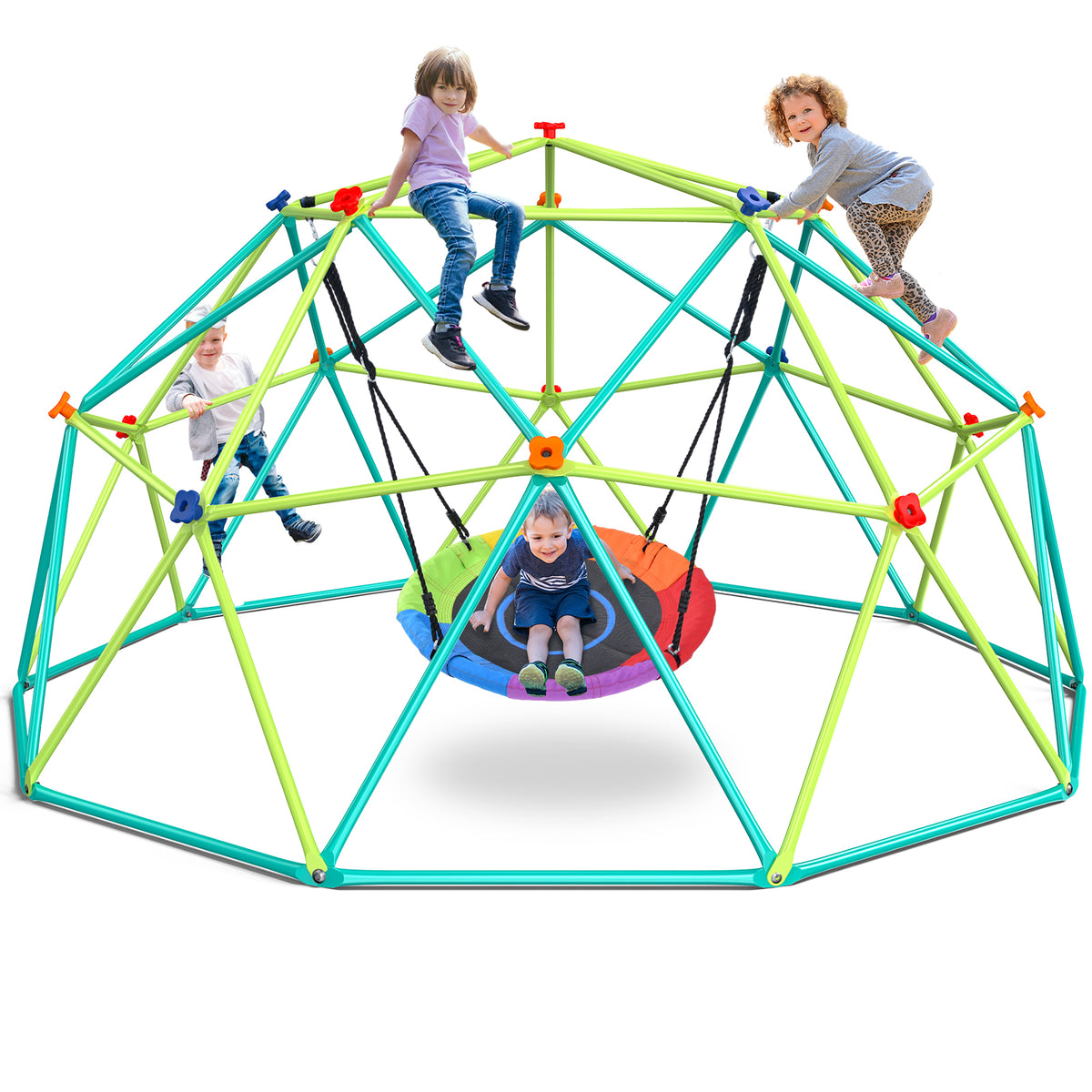 10FT Climbing Dome with Swing | 800LB Kids Playset | Autojoy