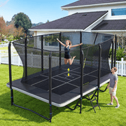 10' x 17' Rectangular Outdoor Trampoline with 1800 LB Reinforced Frame, Dual-Entry Safety Enclosure, Practice Markings and Galvanized Steel Support