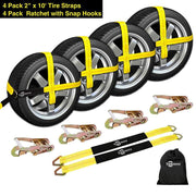 4 Axle Strap Car Wheel Ratchet Tie Down Straps Snap Hooks Heavy Duty for Trailer - Autojoy