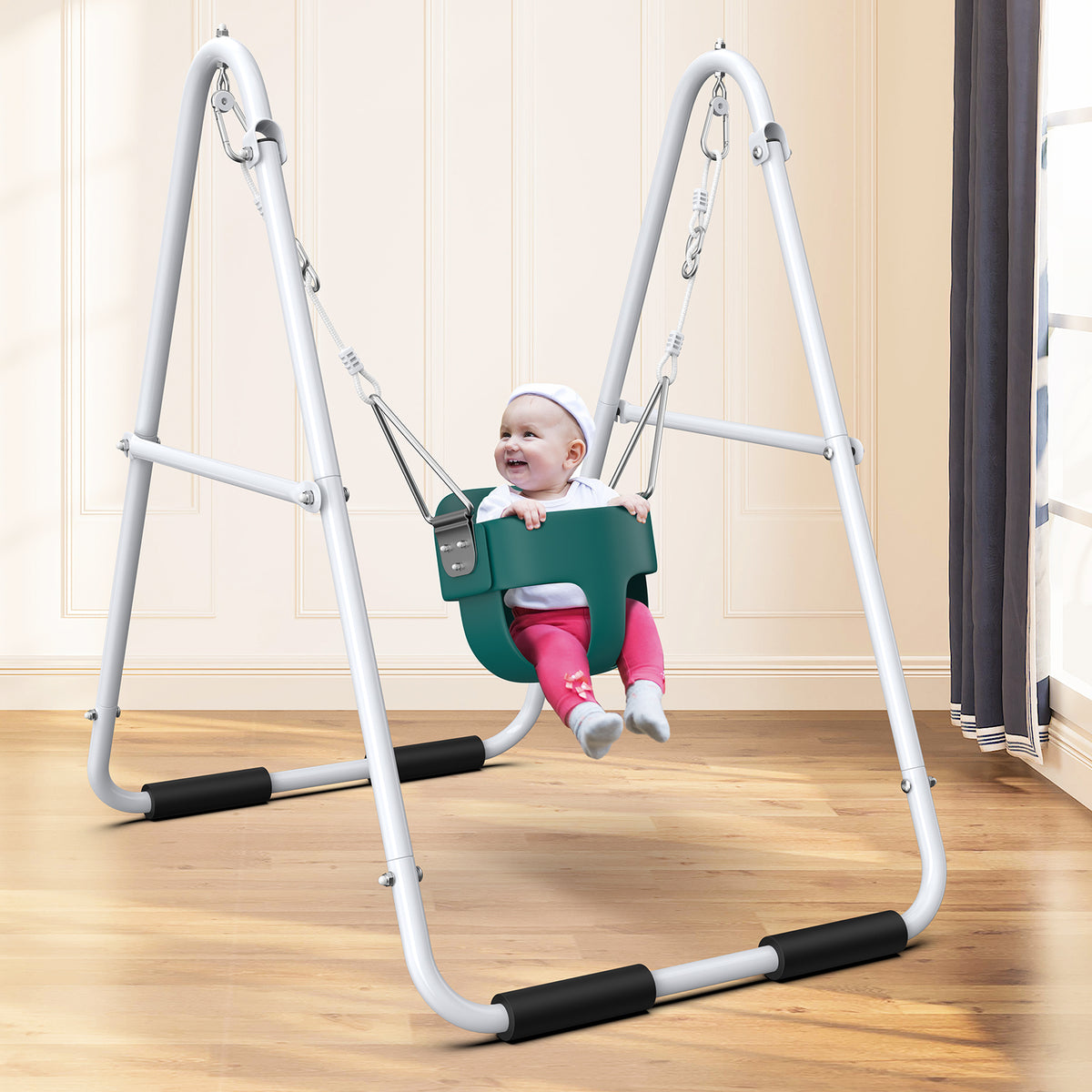 55LBS Toddler Swing Set with Bucket Seat and Heavy Duty Foldable