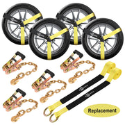 6 × Tie Down Straps Tire straps and 4 Solid Ratchet Straps with 16" Heavy Duty Chain & Snap Hooks