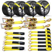 4x Sets Axle Straps Car Hauler Trailer Auto Tie Down Ratchet Tire Tow Straps Kit - Autojoy