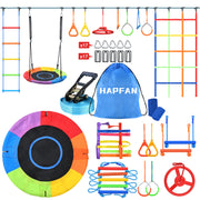 50FT Ninja Warrior Hanging Obstacle Course Slackline Monkey Bars with Saucer Tree Swing Seat