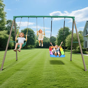 AB0402G - 660lbs 7.3FT Tall Large Metal Outdoor Swing Set for Big Kids with 3 Swing Seats