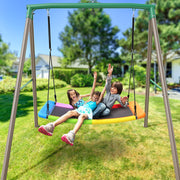 440lbs Heavy Duty A-Frame Metal Stand with 60" Large Platform Swing for Outdoor Playground Park (Brown)