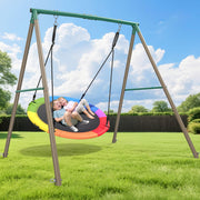 AB1301G - 6.5FT 500lbs A-Frame Metal Swing Set with 50 inch Big Saucer Swing Seat