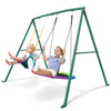 Trekassy 440lbs 2 Seat Swing Sets for Backyard, 1 Saucer Swing and 1 Belt Swing with Heavy Duty Outdoor A-Frame Metal Swing Stand