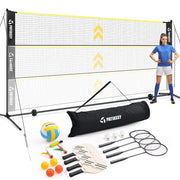 Patiassy 17ft Portable Badminton, Pickleball &amp; Kids' Volleyball Net Set 35''-61''Adjustable Height Sports Set with 4 Birdies, 4 Pickleballs and Volleyball for Indoor Outdoor Court, Backyard, Beach - Autojoy