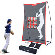 Patiassy 7 ft x 7 ft Baseball Softball Hitting Pitching Practice Net with Batting Tee and Batter Portable Baseball Net with 2 Weighted Baseballs, 2 Baseballs, Carry Bag and Strike Zone