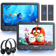 Naviskauto 10.5" Dual Screen Portable DVD Player for Car with Built-in Rechargeable Battery, Car DVD Players Support USB/ SD Card, Last Memory, Play a Same or Two Different Movies (2 Host DVD Player) - Autojoy