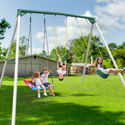 9.5' Tall Heavy-Duty Powder Coated Outdoor Metal Swing Set with 2 Swings and Trapeze