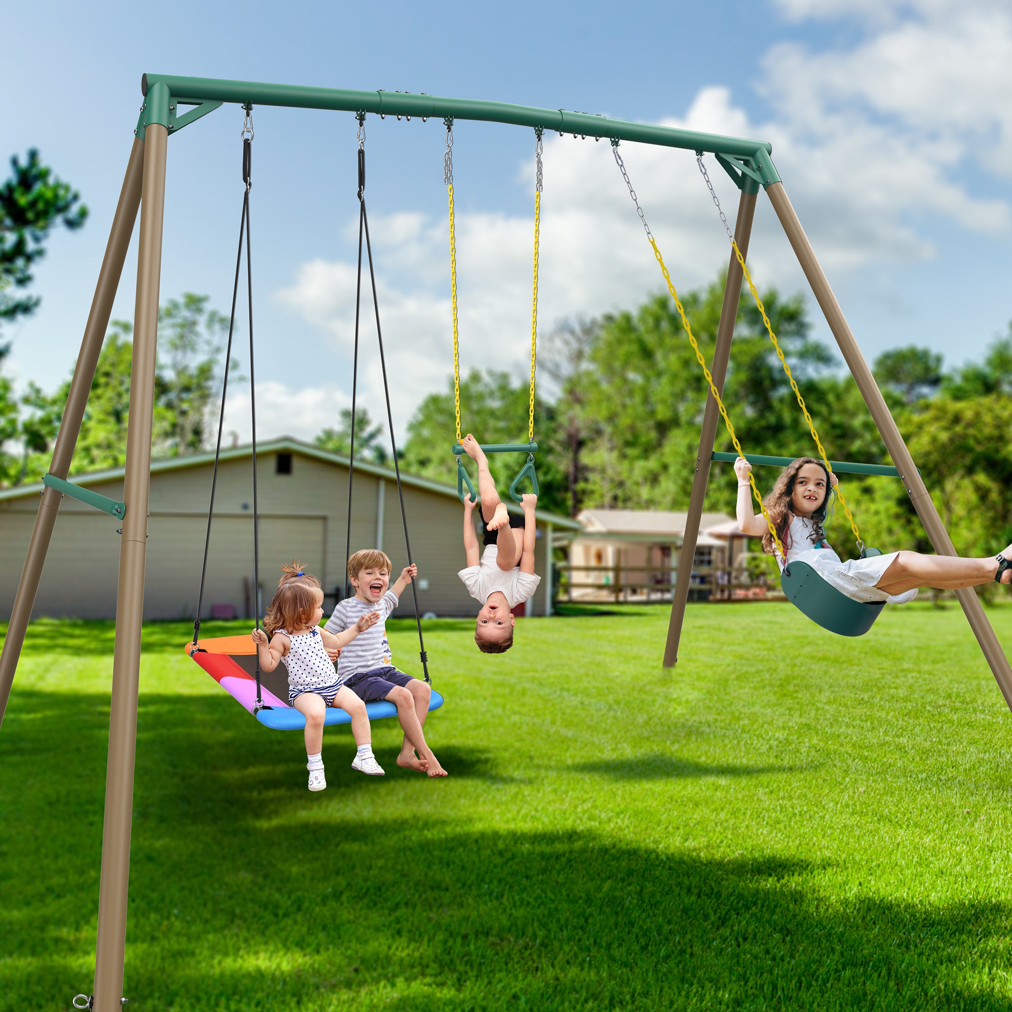 9.5' Tall Heavy Duty Swing Set for Adults with 2 Swings and