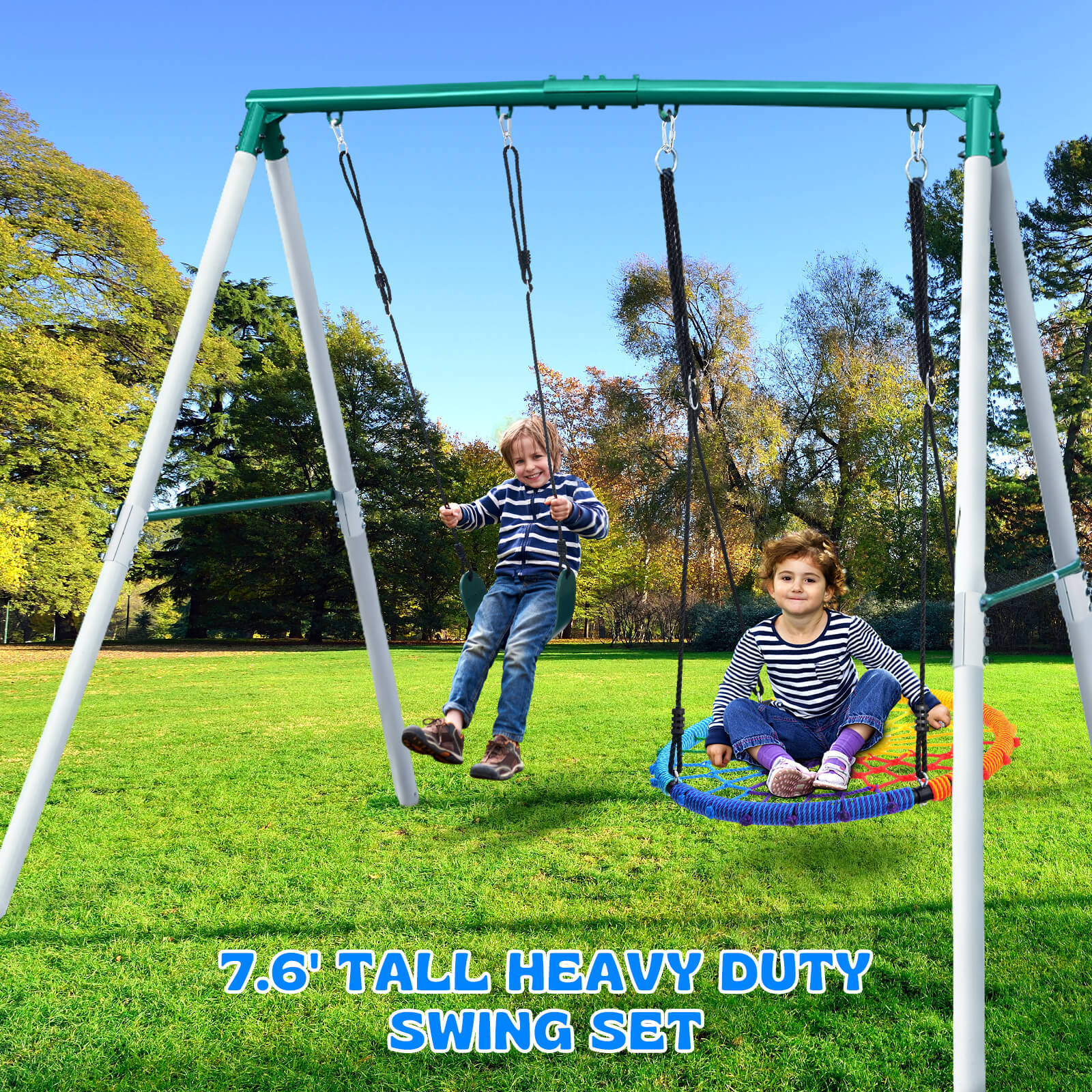 Sapper Swing 7.5FT Outdoor Swing Sets for Kids and Adults with Spider Swing and Bel ...