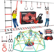 Jungle Gym Bundle-Ninja Rope Course with Suspension Bridge and Climbing Dome