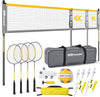 Outdoor Volleyball and Badminton Combo Set with Net Width and Height Adjustable Volleyball Badminton Net for Backyard, 4 Rackets, 4 Shuttlecocks, Boundary, Volleyball, Pump and Carry Bag