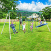 700LBS Metal Swing Sets for Backyard with 2 Swings, Climbing Ladder, Climbing Net, Hanging Ring