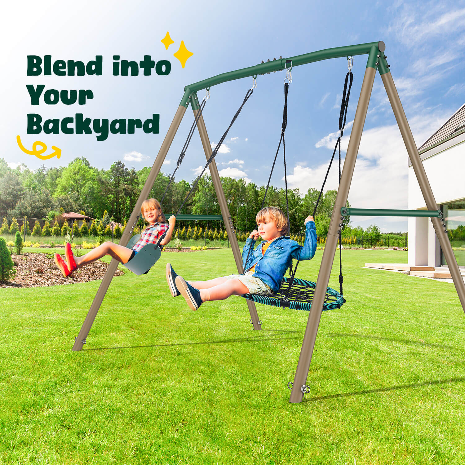 Sapper Swing 【Pre-Sale】7.5FT 500lbs Heavy Duty Swing Sets for Kids and Adults with ...