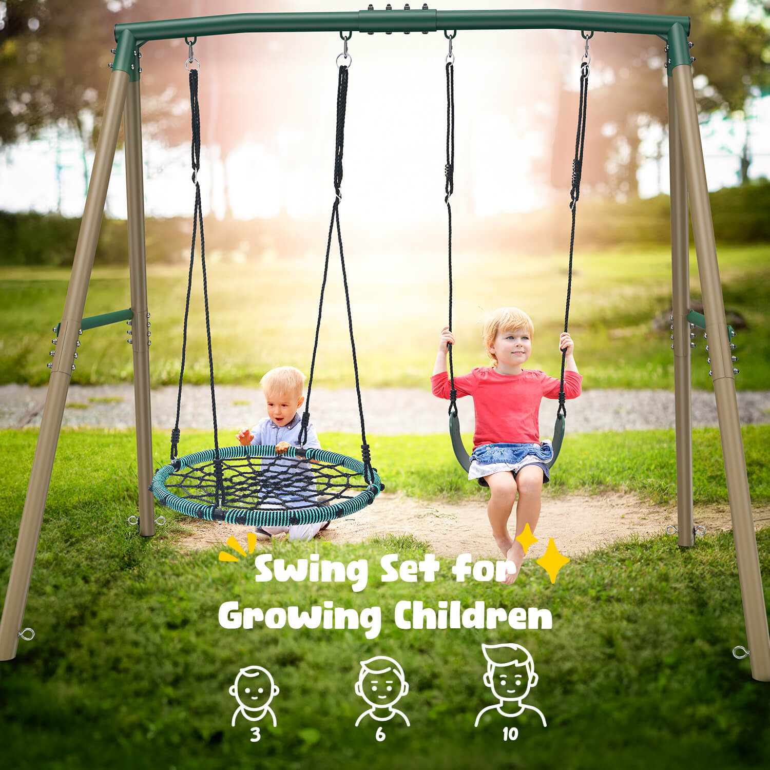 7.5FT 500lbs Heavy Duty Swing Sets for Kids and Adults with Spider Swi