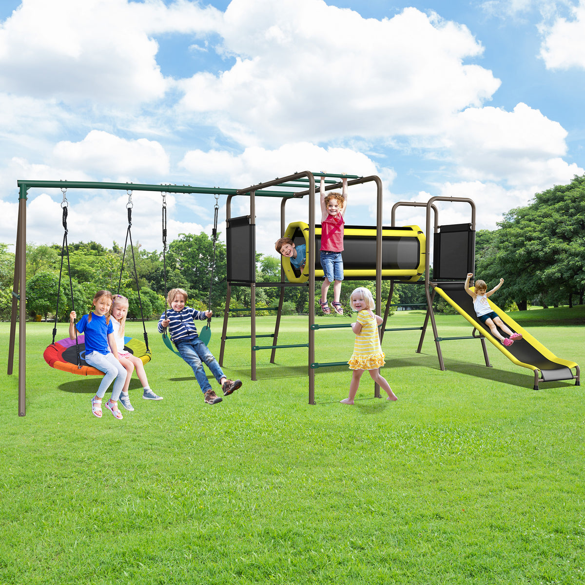 Metal Swing Set With Monkey Bars