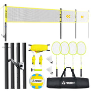 Patiassy Portable Outdoor Volleyball Badminton Combo Set with Net, Winch System, Volleyball with Pump, 4 Badminton Rackets, 2 Shuttlecocks and Carrying Bag for Backyard Beach