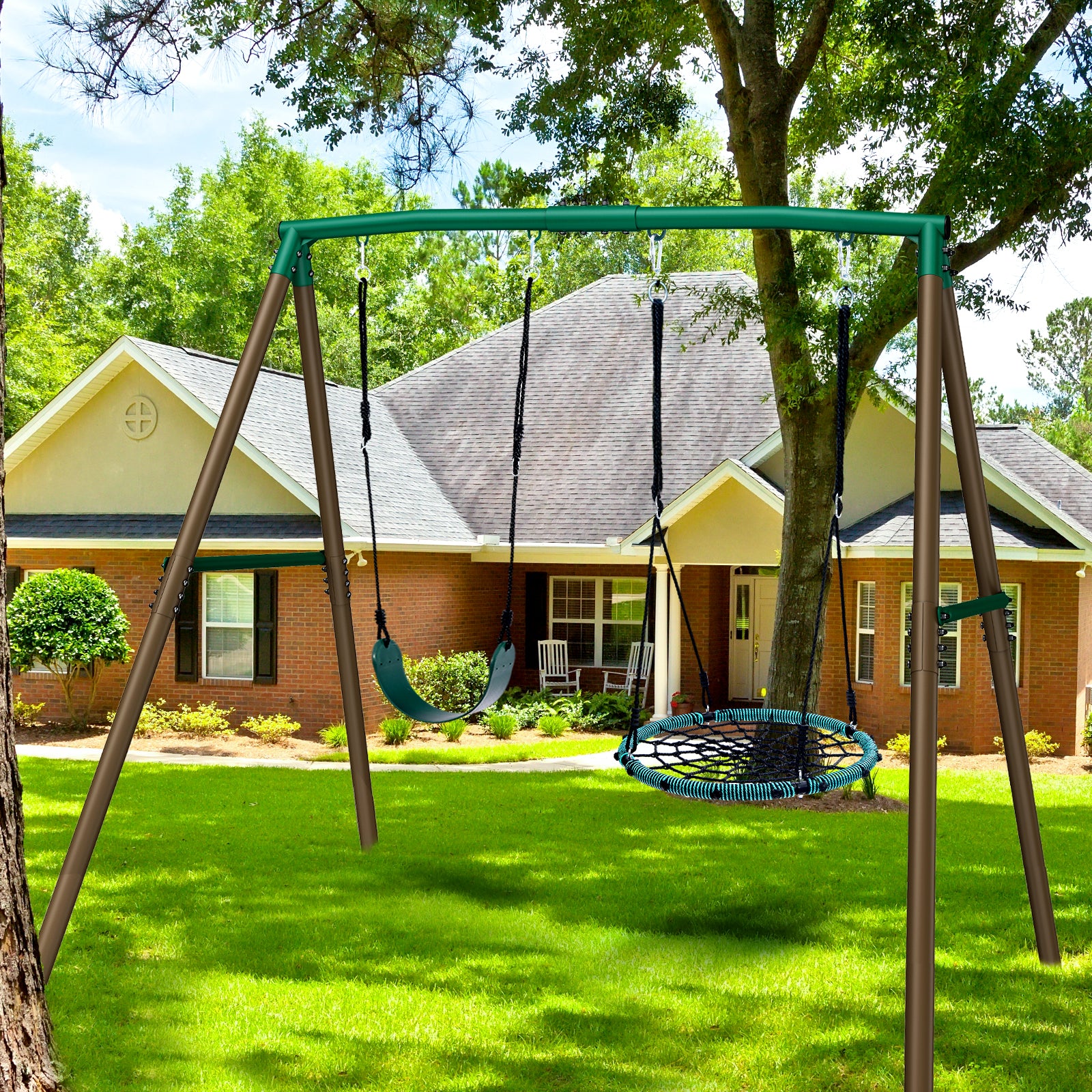 Sapper Swing 7.5FT 500lbs Heavy Duty Swing Sets for Kids and Adults with Spider Swi ...
