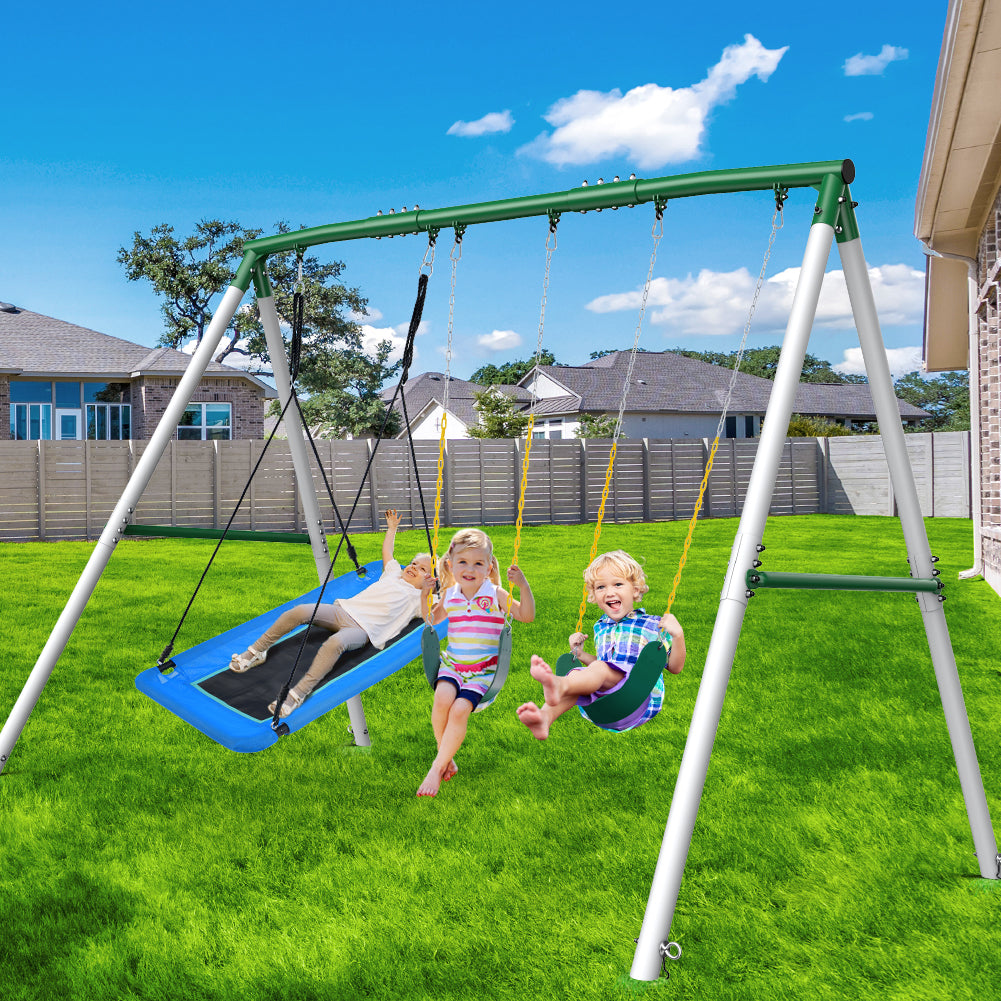 660lbs Large Metal Frame Outdoor Family Swing Set for Kids and Adults