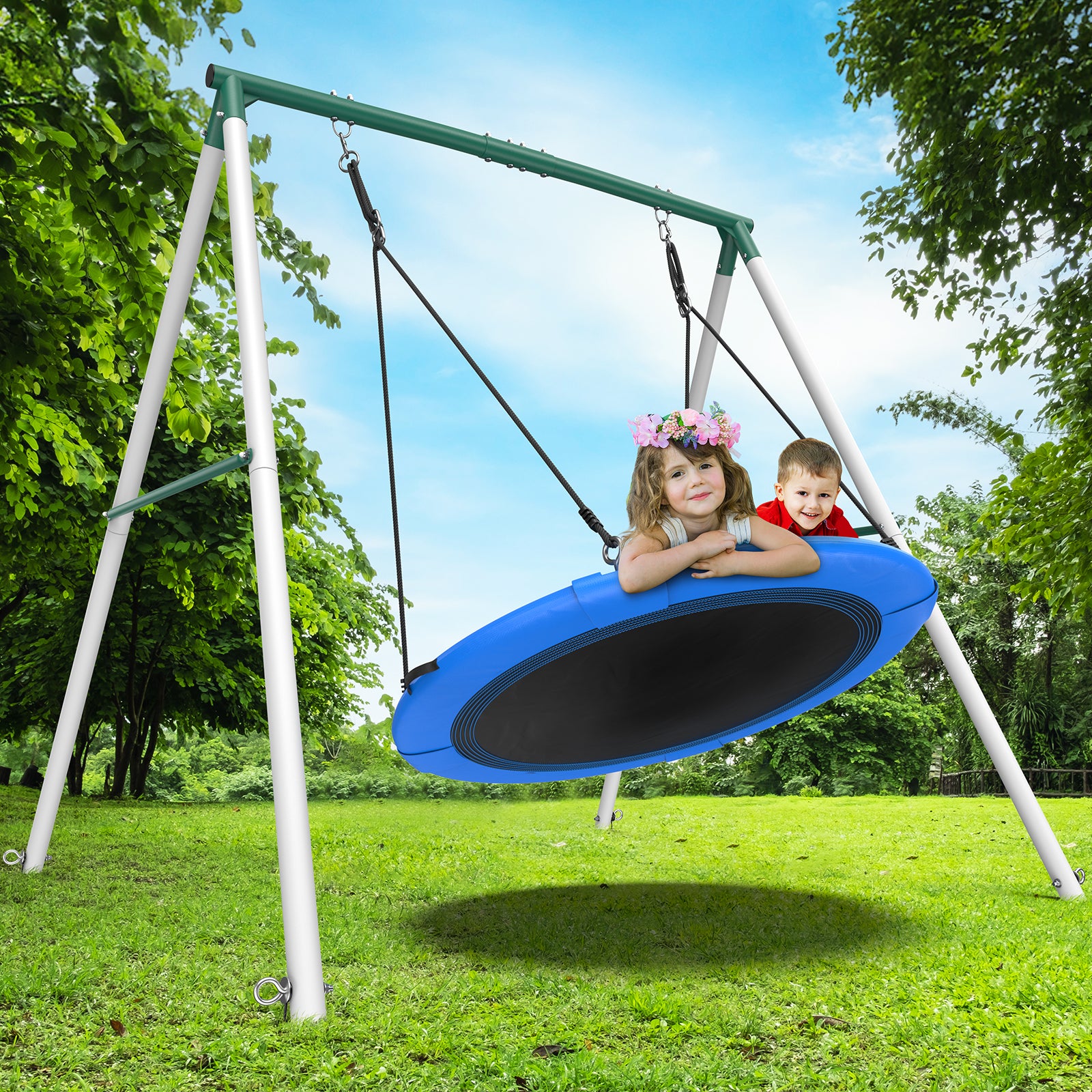 500lbs A-Frame Metal Swing Set with 50 inch Big Saucer Swing Seat – Autojoy