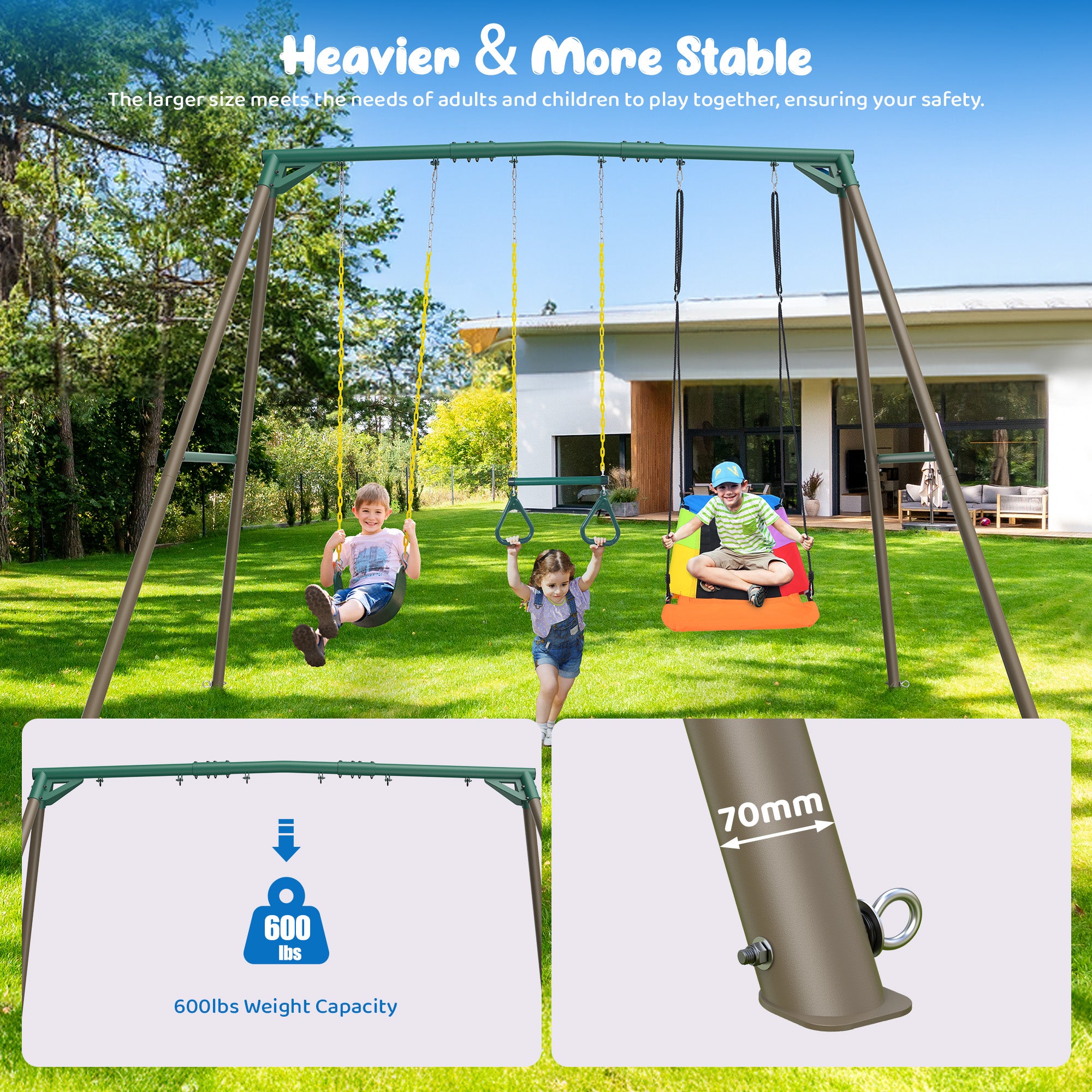 Sapper Swing 9.5' Tall Swing Sets for Backyard with Platform Swing Belt Swing and ...