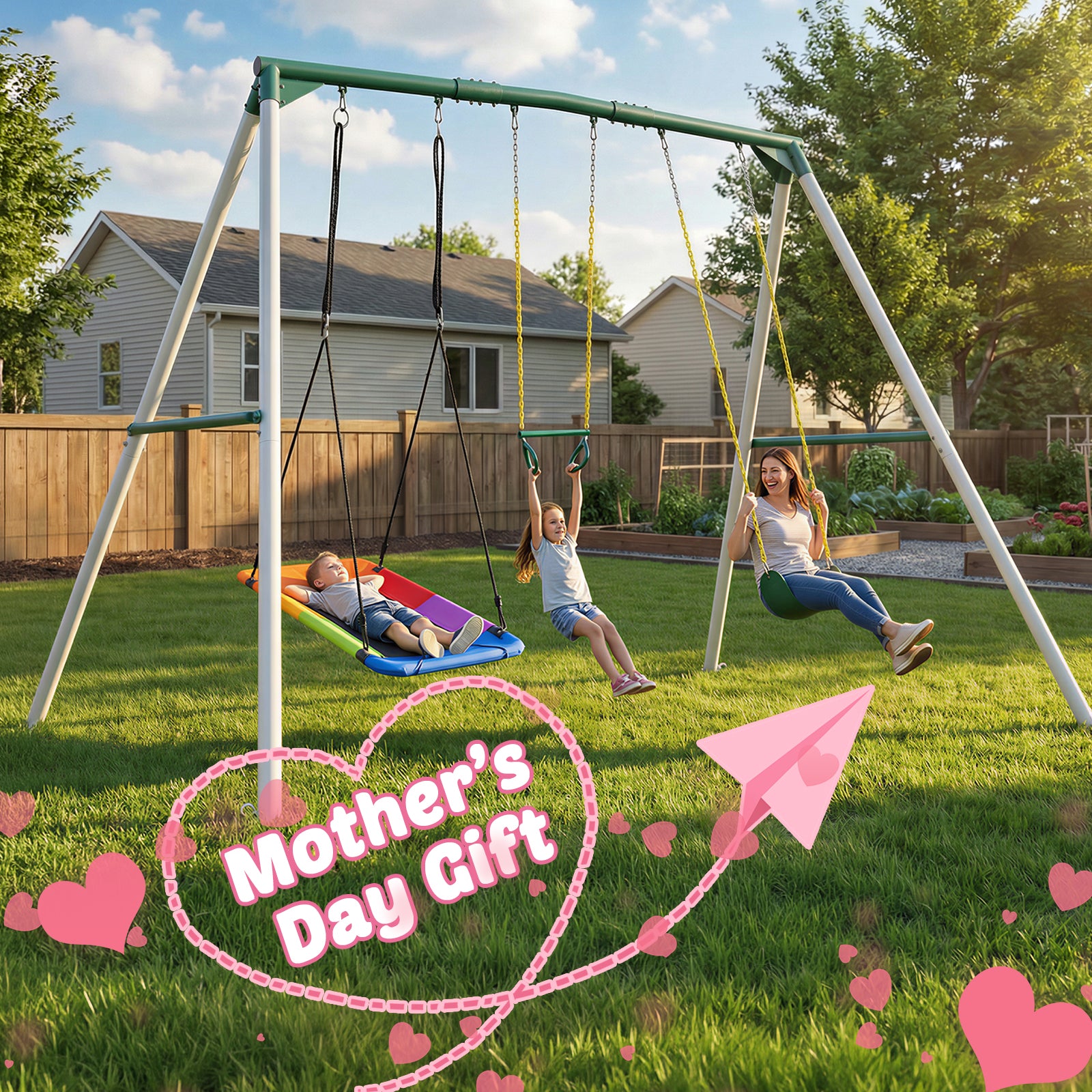 9.5' Tall Heavy Duty Swing Set for Adults with 2 Swings and